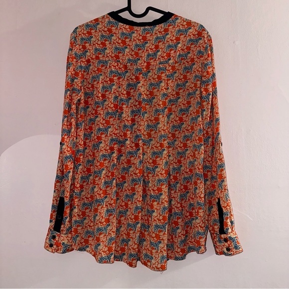 Women's Orange and Blue Printed Top - Picture 3 of 5